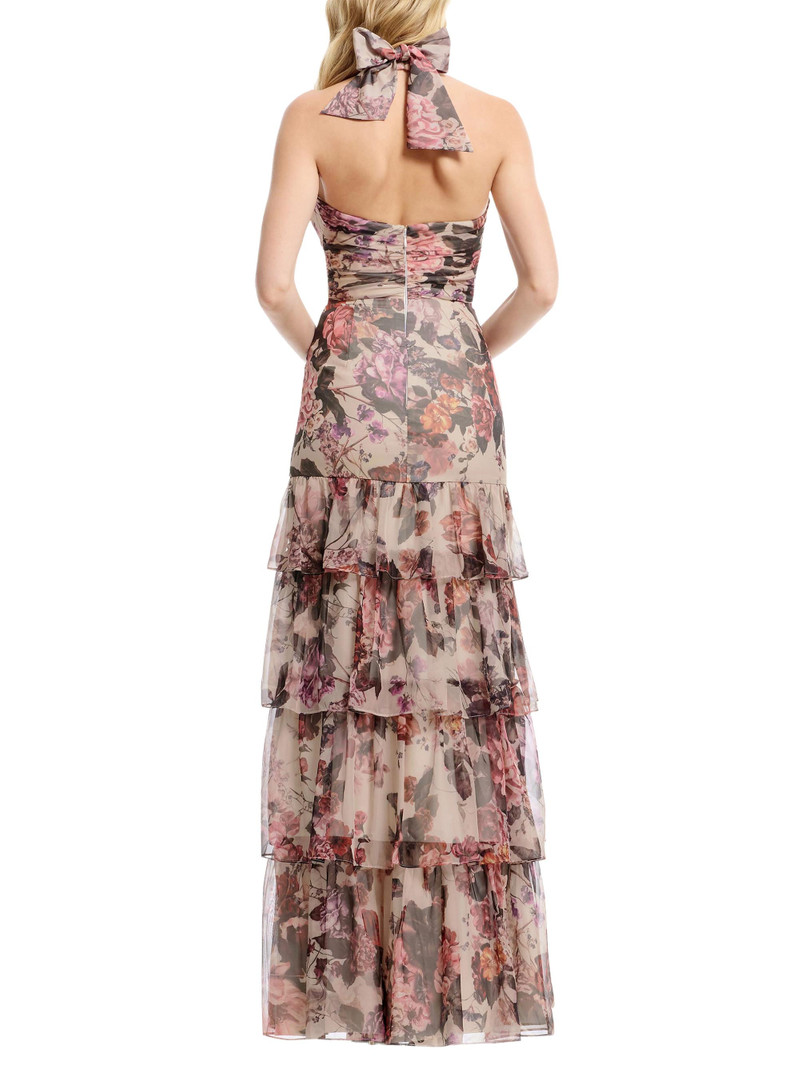 Women's Maya Floral Tiered Halter Maxi Dress - Champagne Multi 5