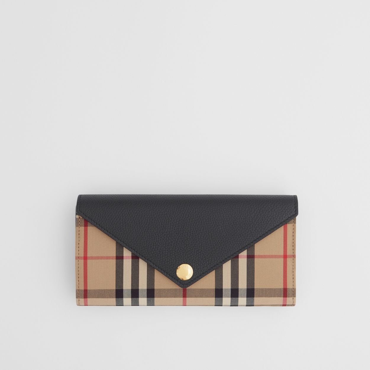 Vintage Check and Leather Continental Wallet - 1