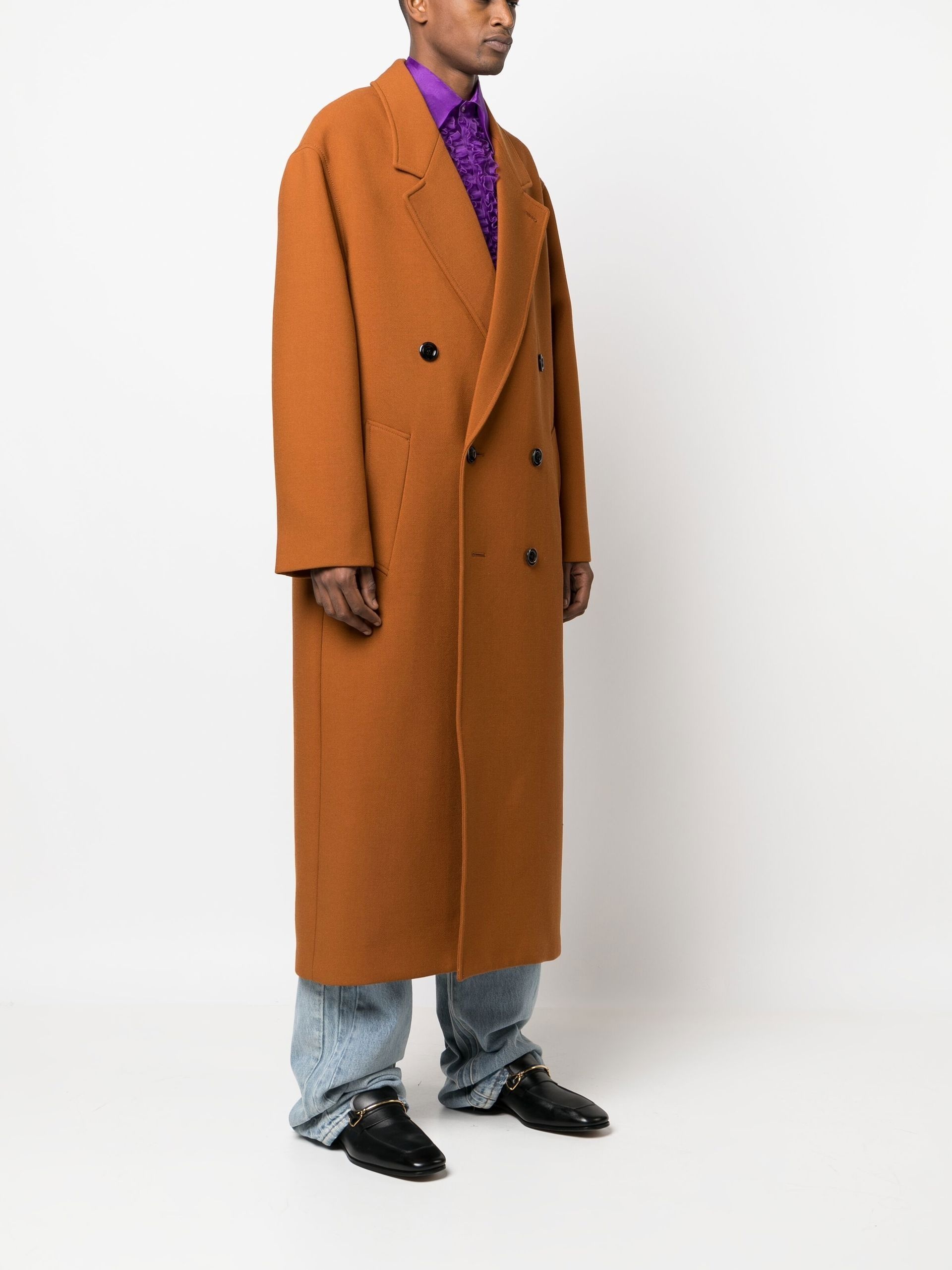 Orange Double-Breasted Wool Coat - 3