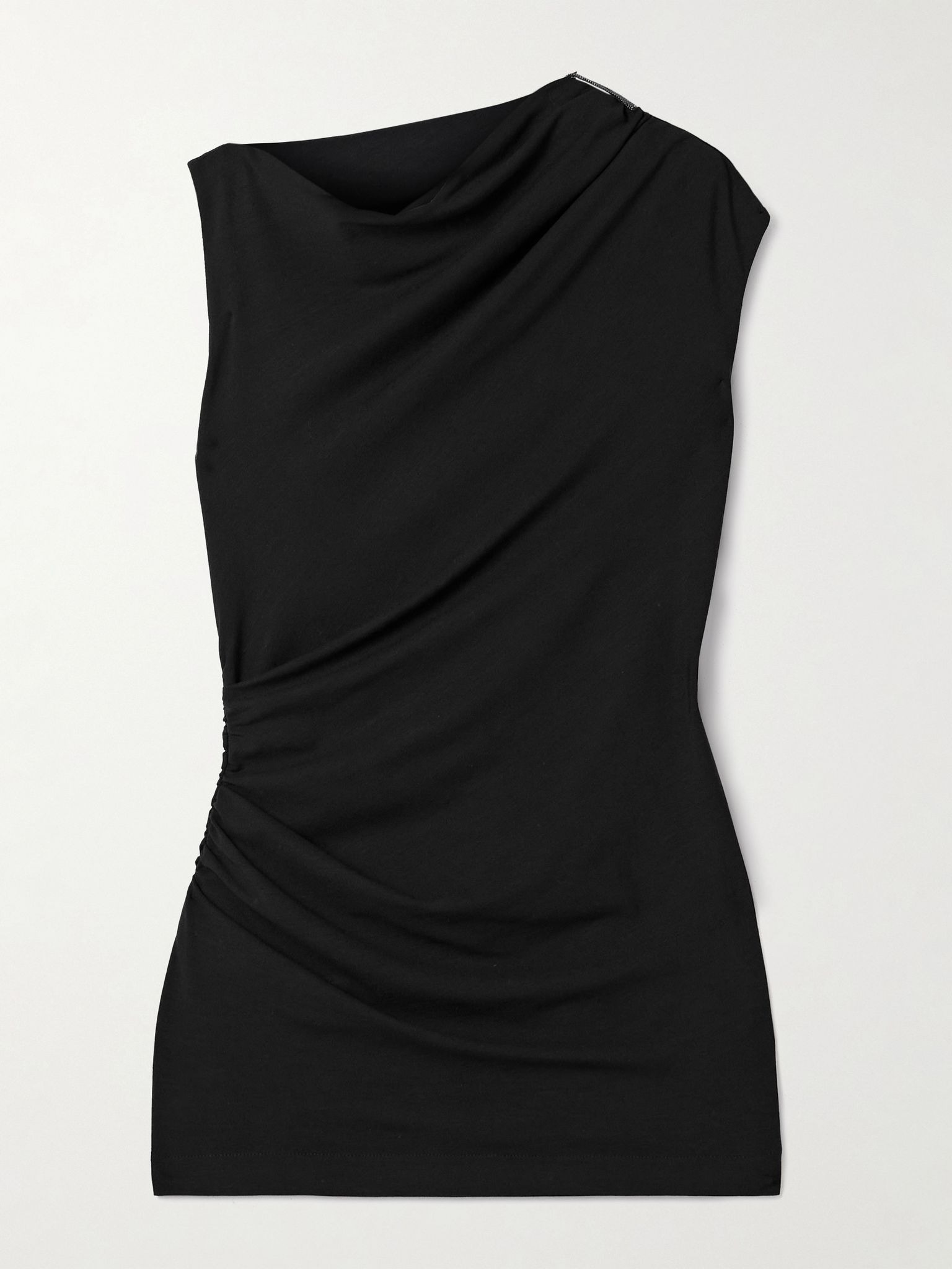 Bead-embellished ruched stretch-jersey top Black - 1