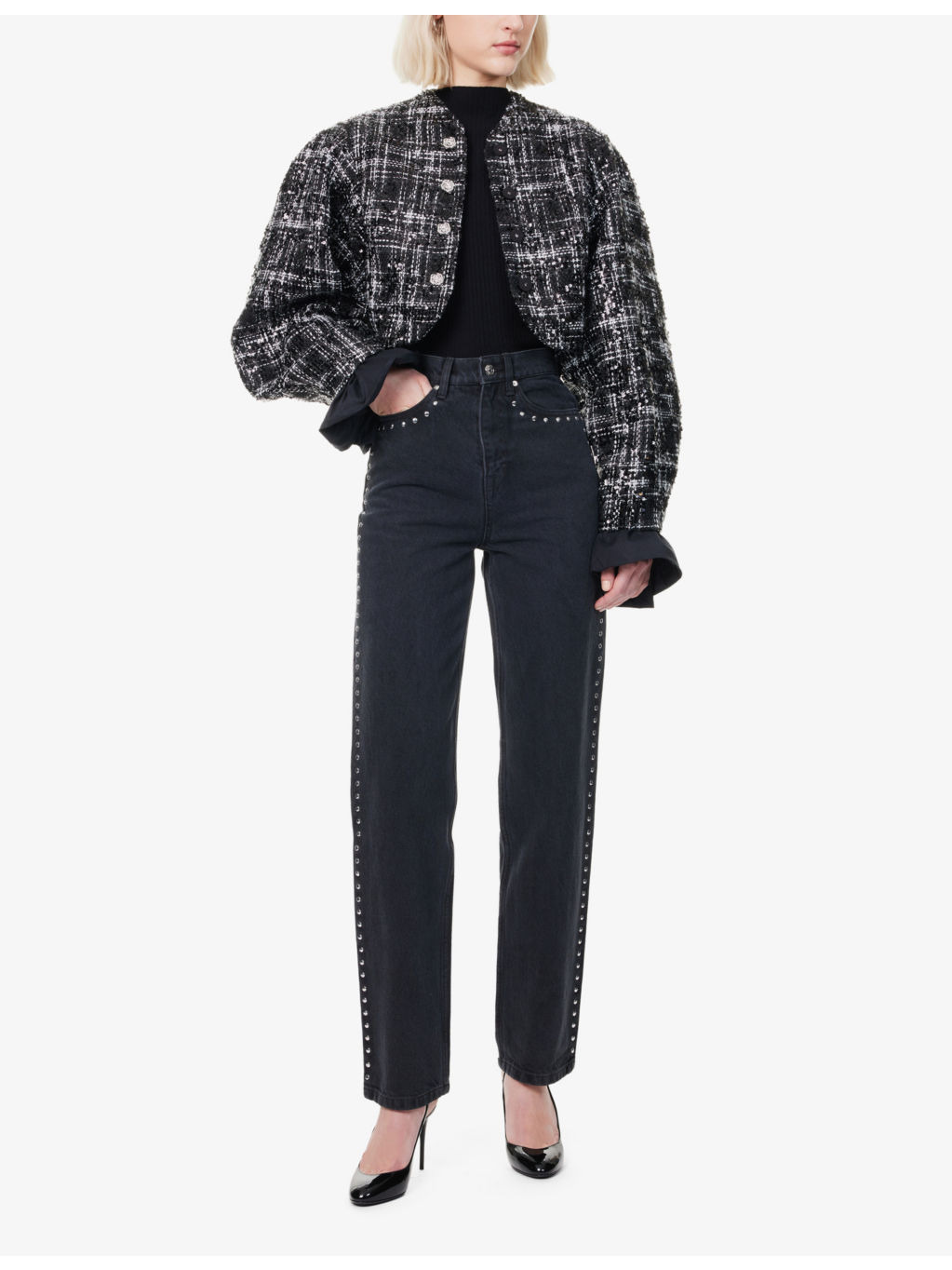 Stud-Embellished Straight-Leg Denim Jeans - 2