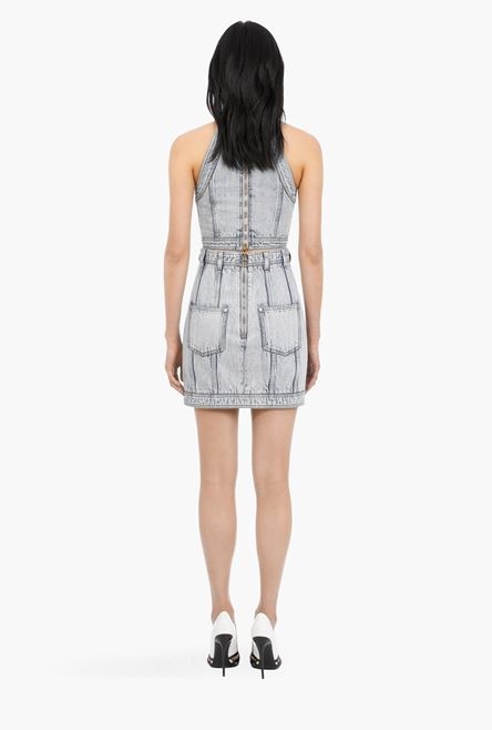Short blue denim high-waisted skirt - 3