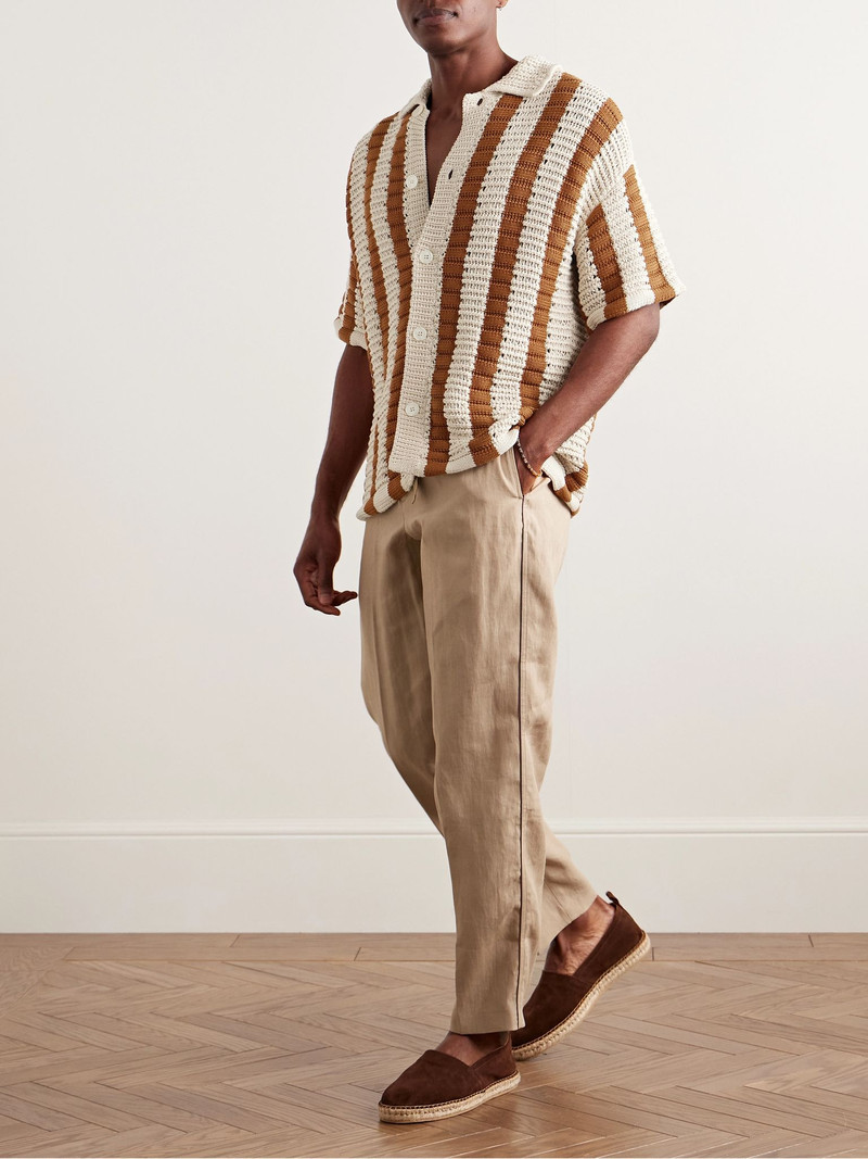 ORLEBAR BROWN Thomas Striped Open-Knit Cotton Shirt Cream outlook