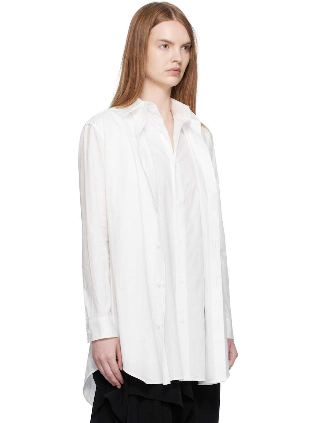 White Cotton Broad F Double Layered Shirt - 2