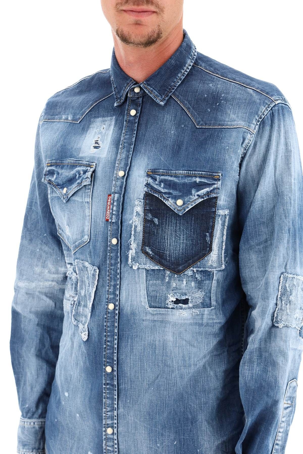 DESTROYED DENIM SHIRT - 5