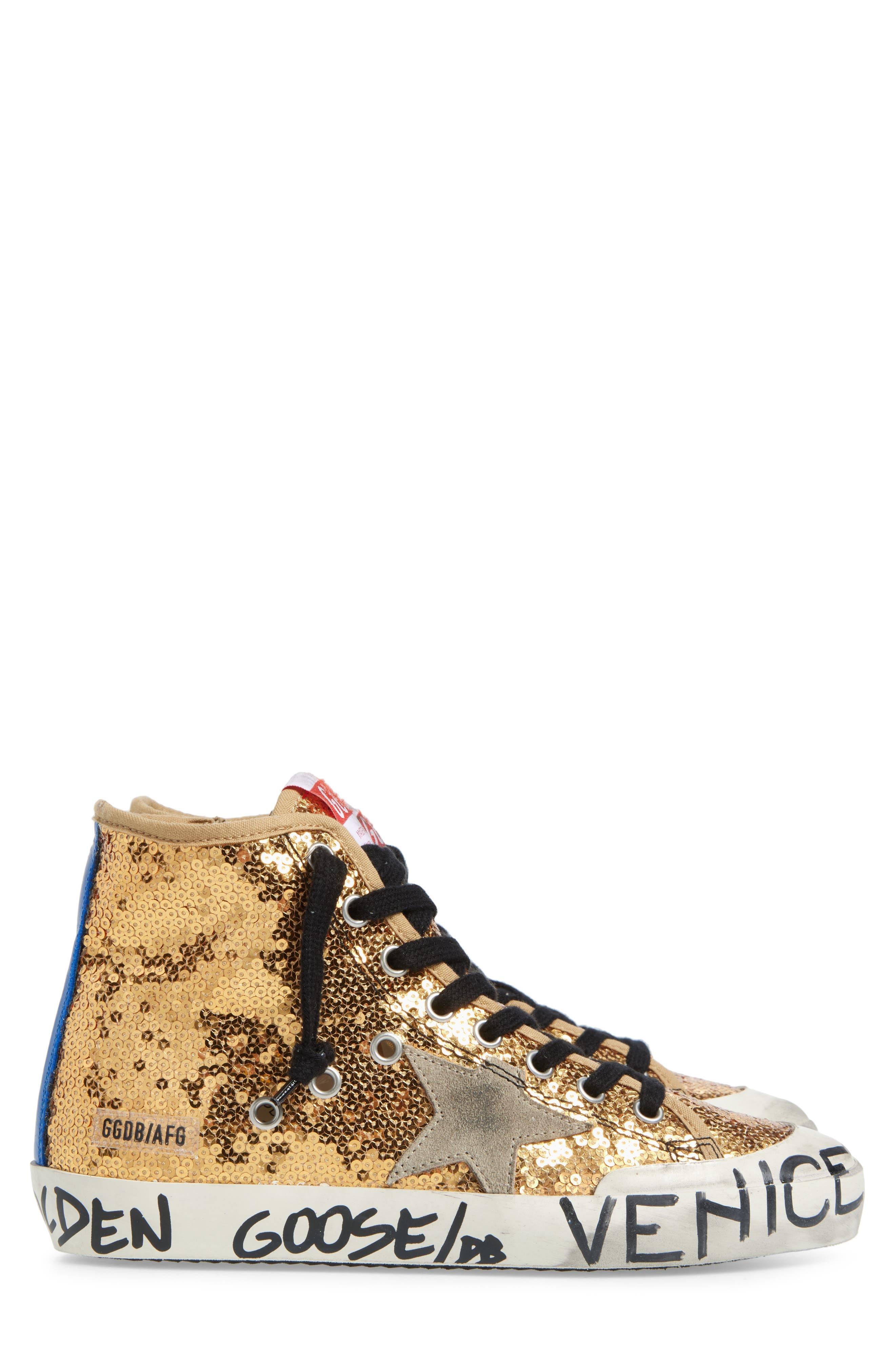 Golden Goose Francy Penstar Sequin High Top Sneaker in Gold/Ice/Bluette at Nordstrom - 3