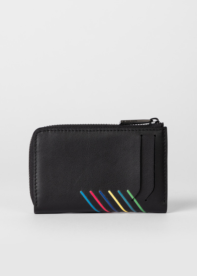 Paul Smith Black Leather 'Sports Stripe' Zip Pouch Wallet outlook