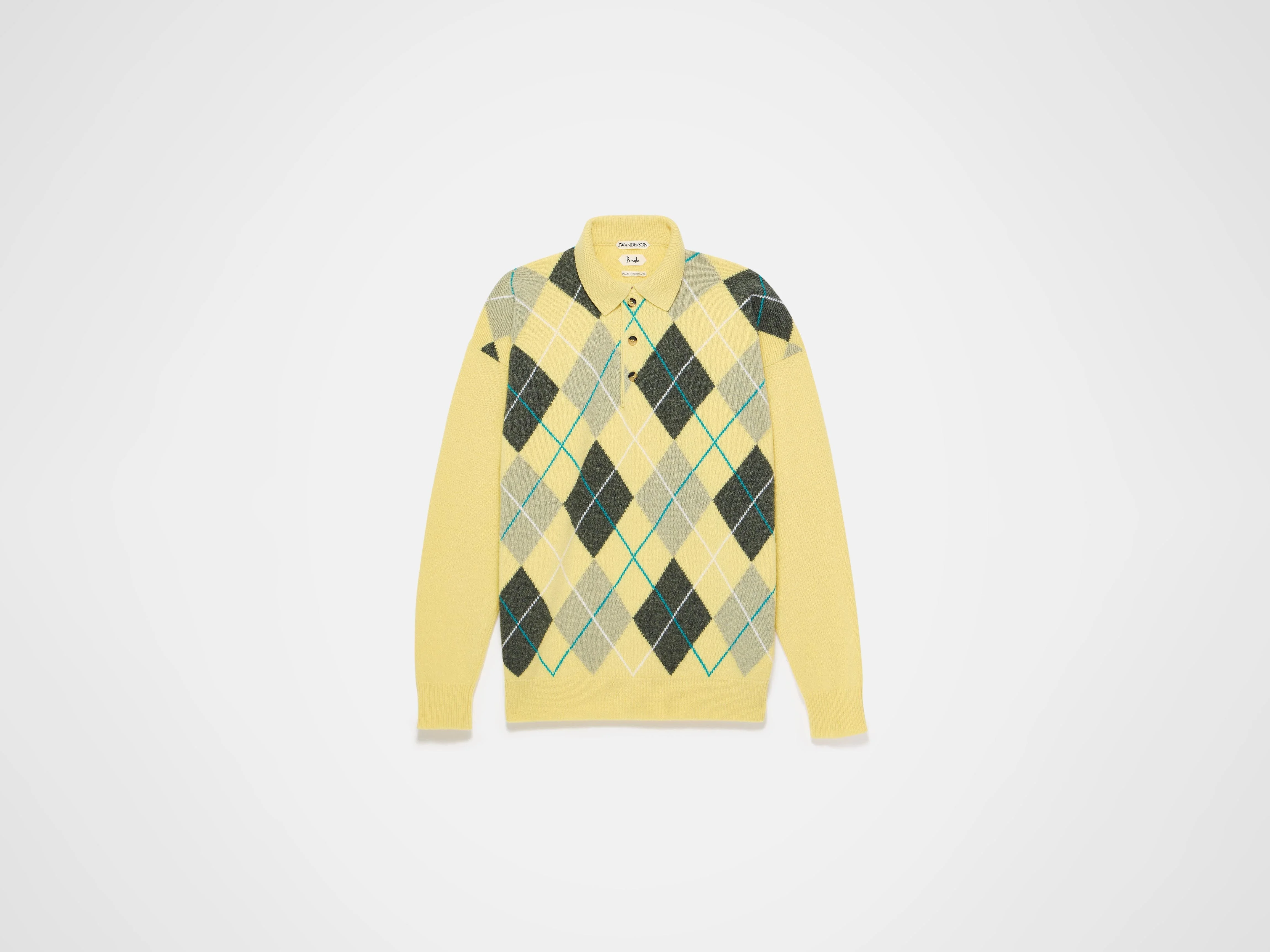 MENS JW ANDERSON X PRINGLE ARGYLE POLO TOP IN SOFT YELLOW - 1