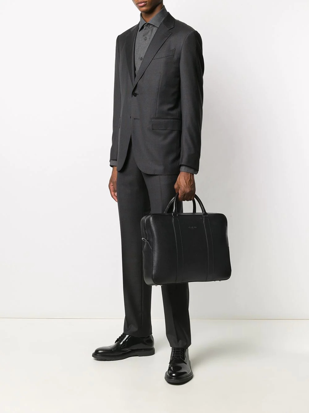 embossed logo leather briefcase - 2