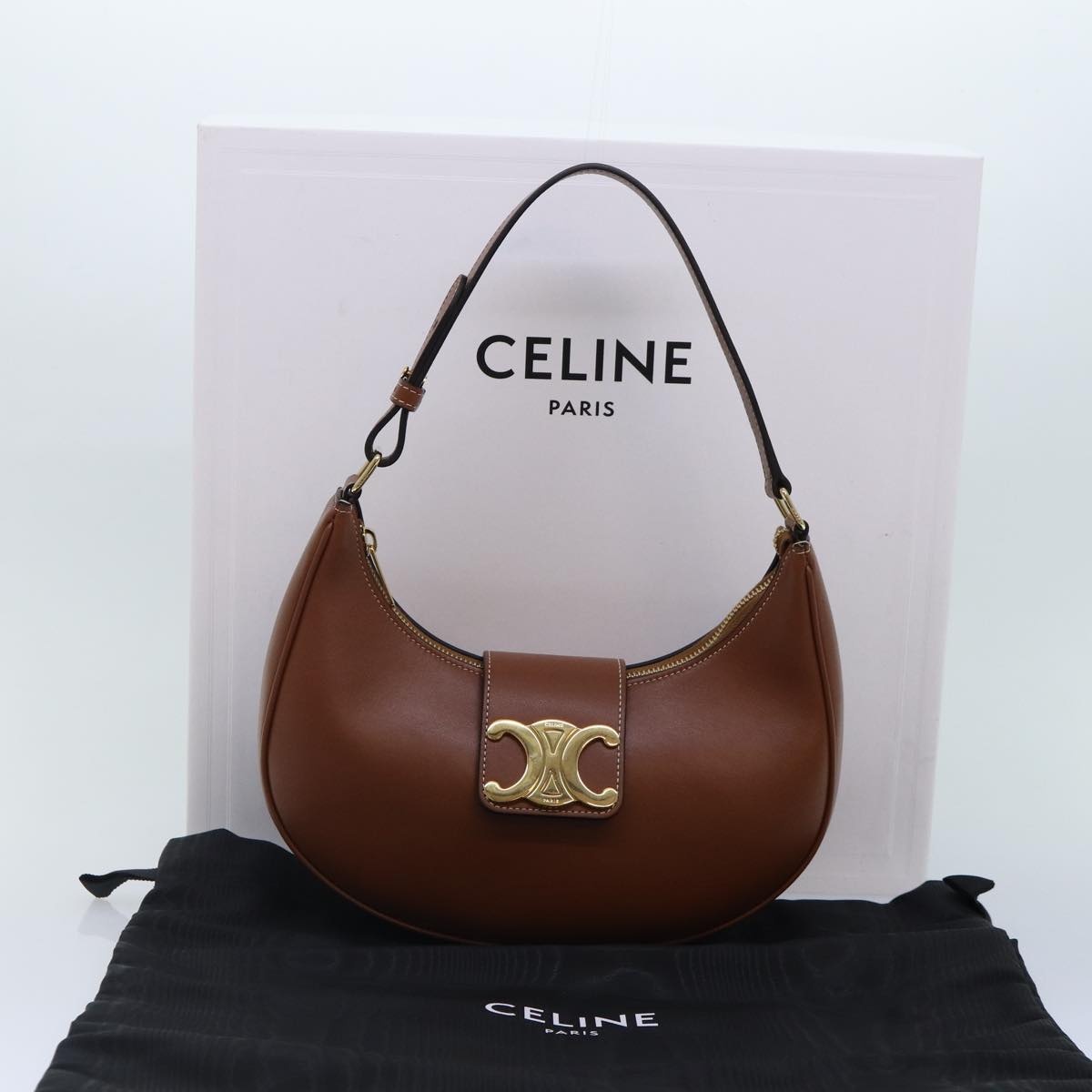 CELINE Triomphe Hand Bag Leather Brown Gold - 12