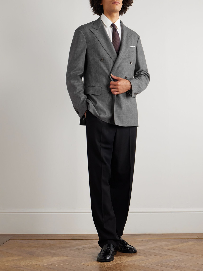 Canali Double-Breasted Wool Suit Jacket Gray outlook