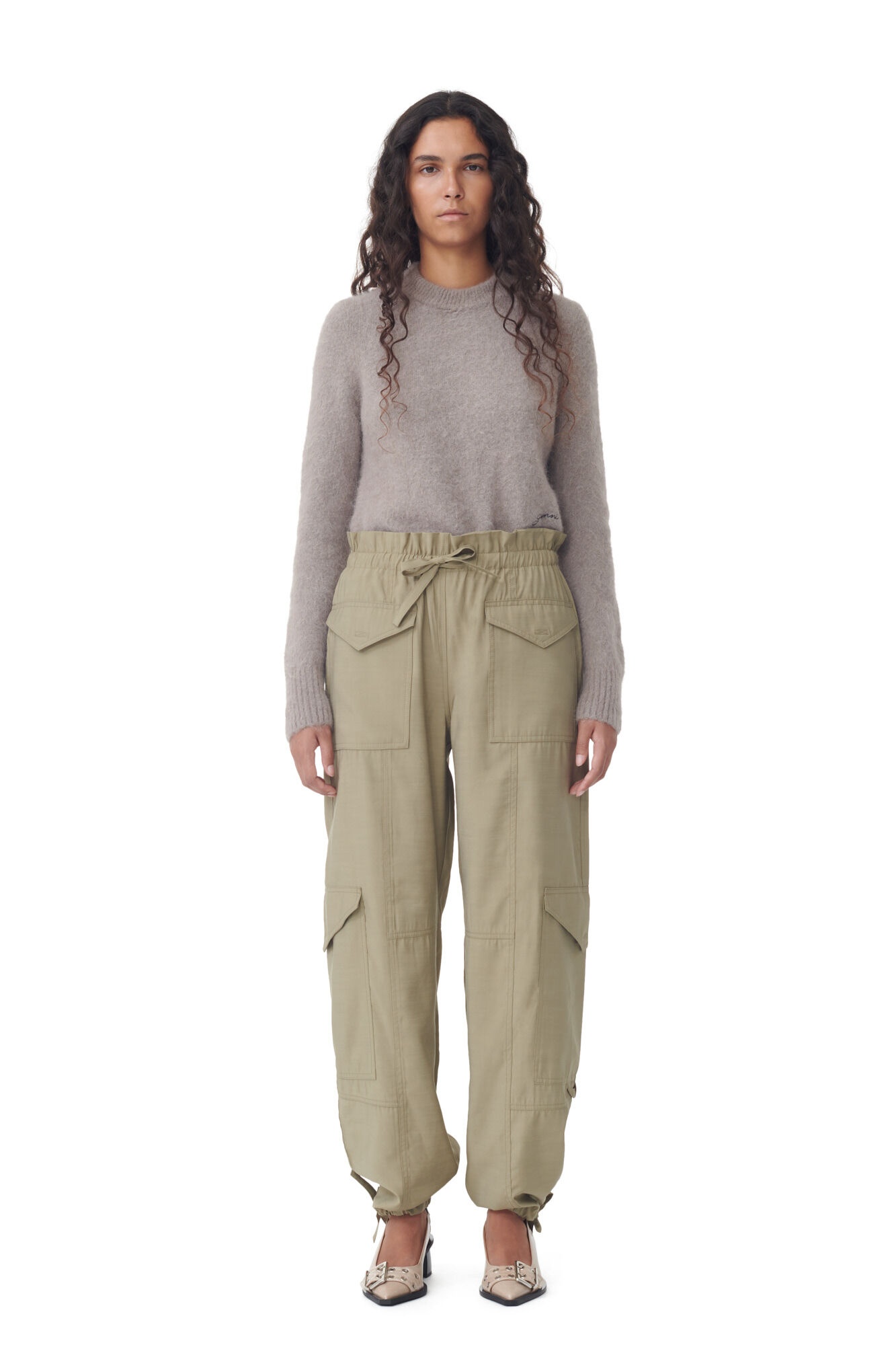 LIGHT SLUB HIGH WAIST POCKET PANTS - 2