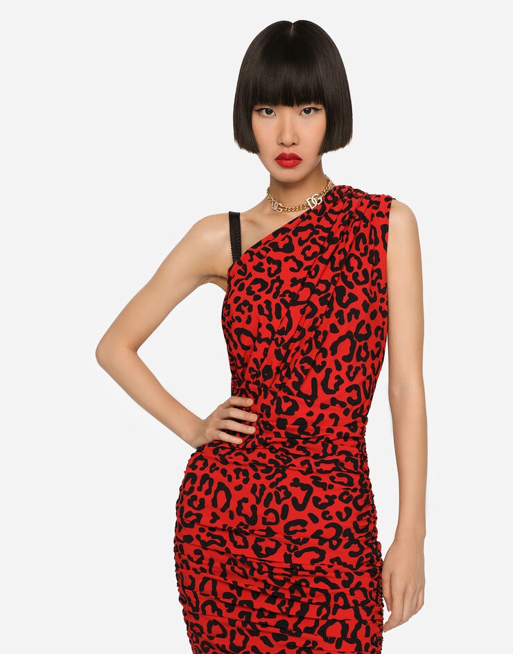 One-shoulder leopard-print jersey dress - 2