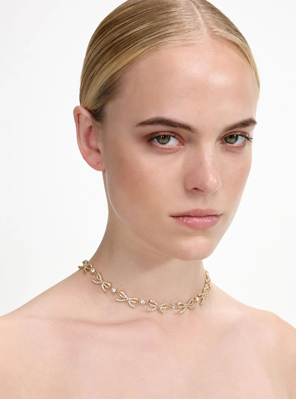 Self-Portrait Women Metallic Necklace With Bow And Crystal Embellishments In Copper And Crystals Wom - 3
