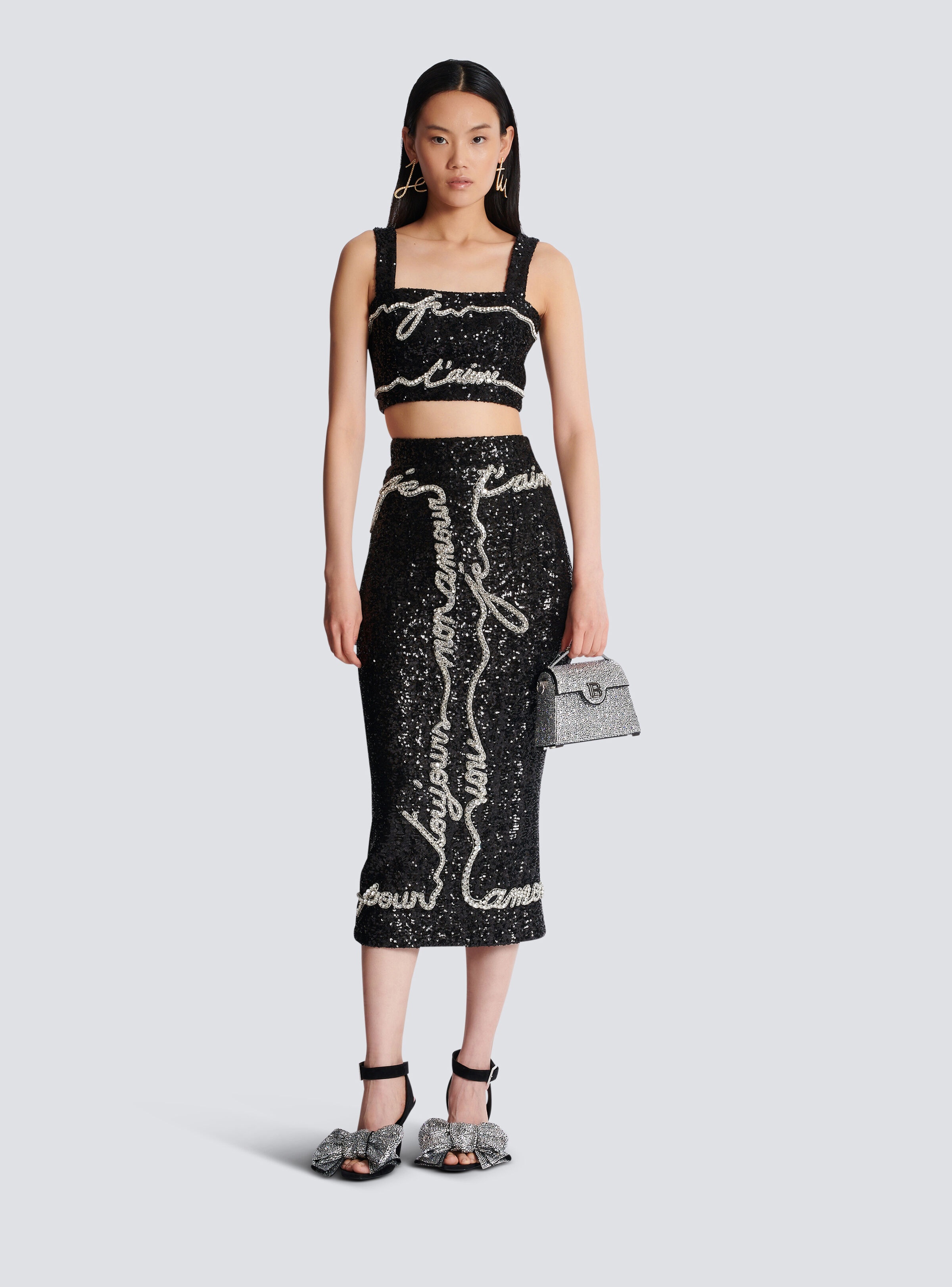 Sequin midi skirt with "Love Letter" embroidery - 2