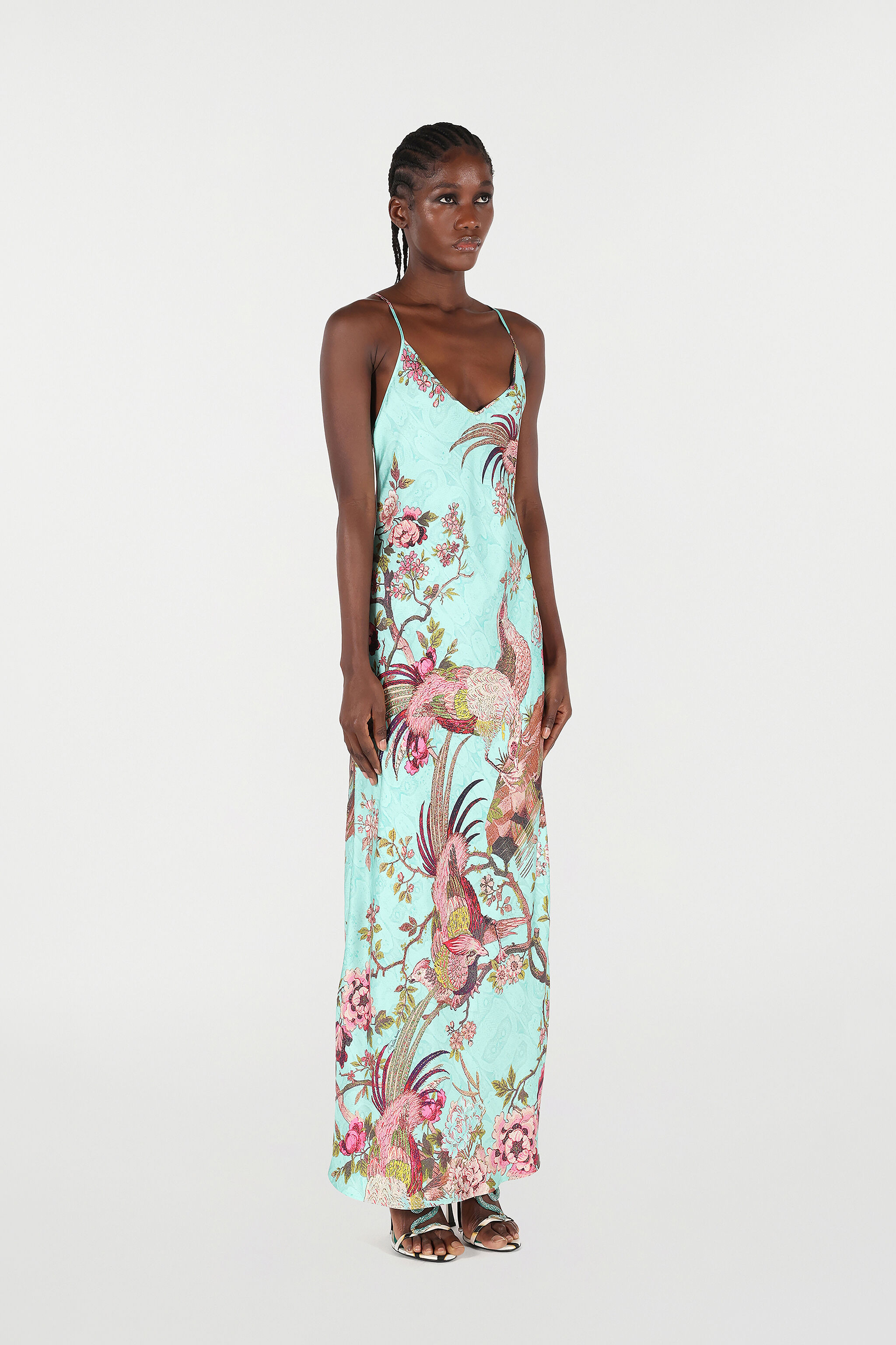 Slip Dress With Oriental Bird Print - 3
