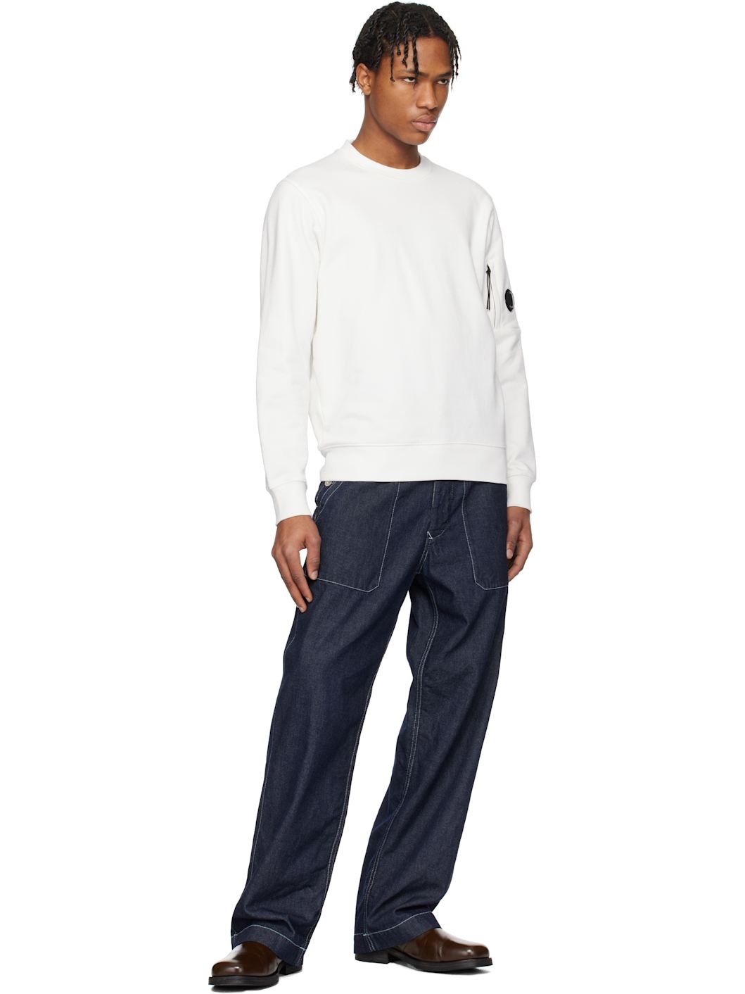 C. P. Company Off-White Diagonal Raised Fleece Crewneck Lens Sweatshirt - 5