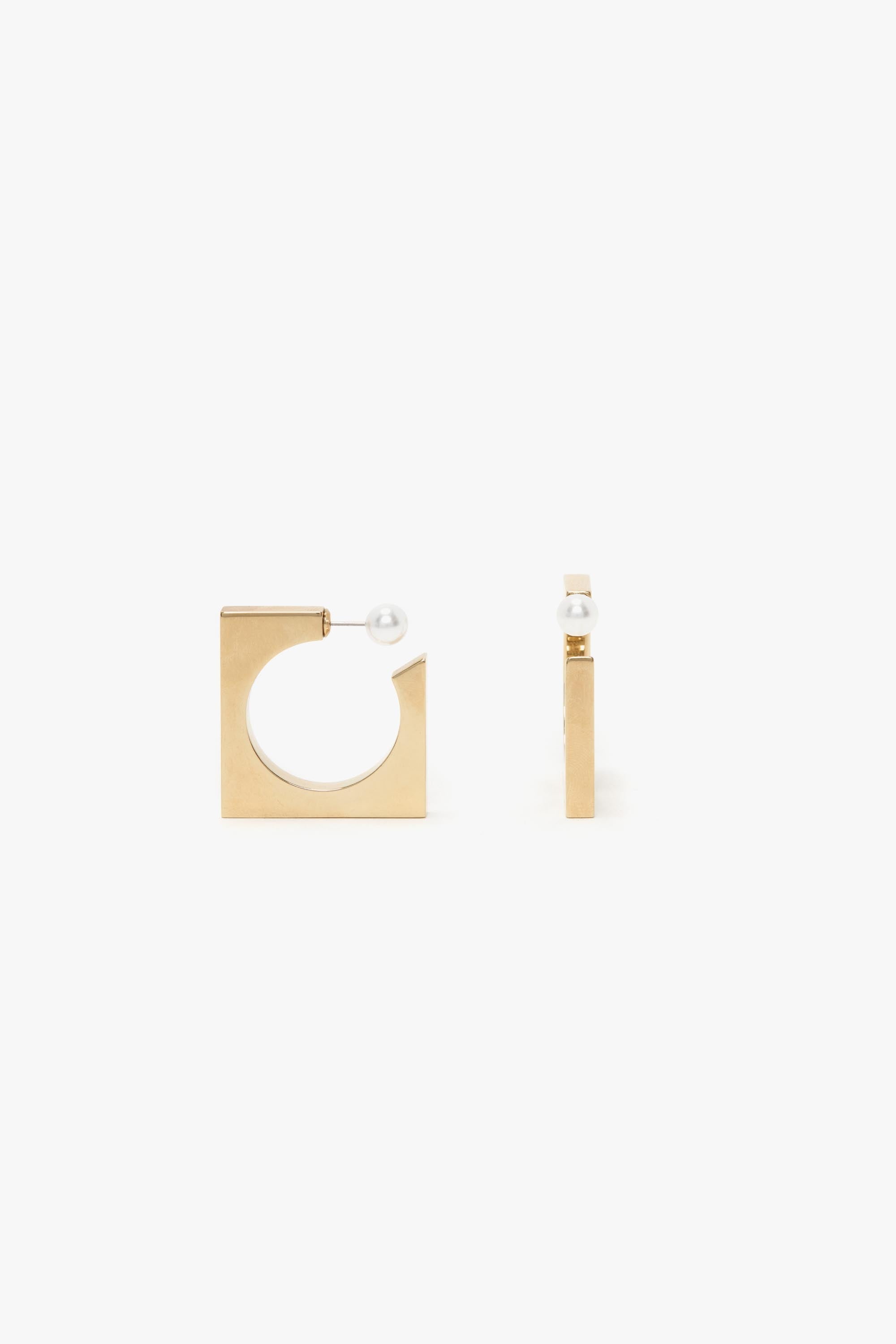 Square Faceted Hoop Earrings In Light Gold - 3