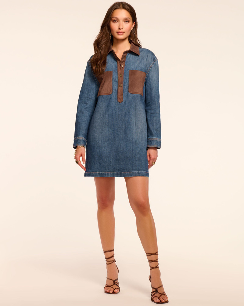 RAMY BROOK Winnifred Faux Suede Trim Denim Mini Dress outlook