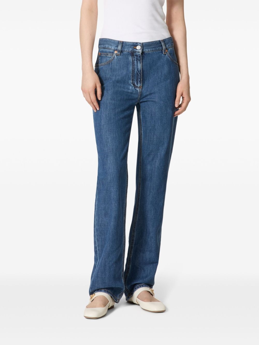 mid-rise straight leg cotton jeans - 3