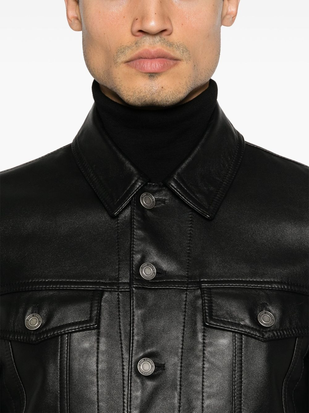 button-up leather jacket - 5