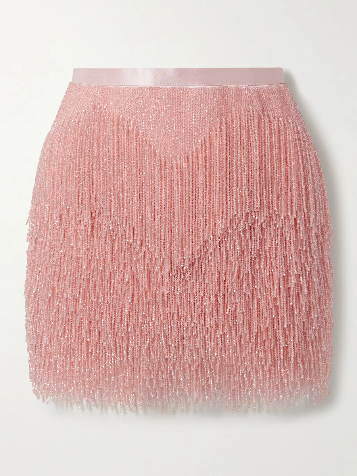 Fringed Beaded Silk-satin Mini Skirt - 1