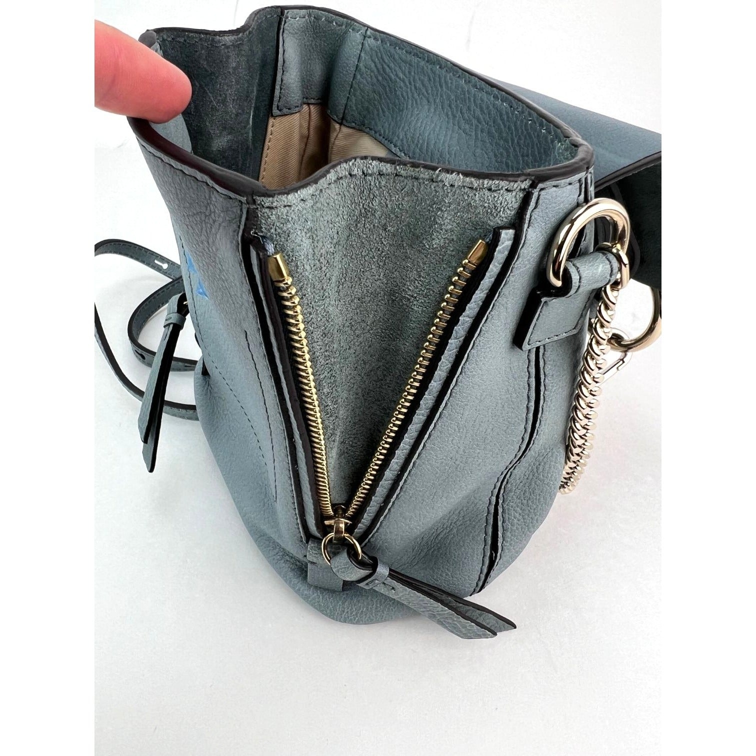 Chloe Blue Faye Mini Suede and Leather Backpack Bag - 10