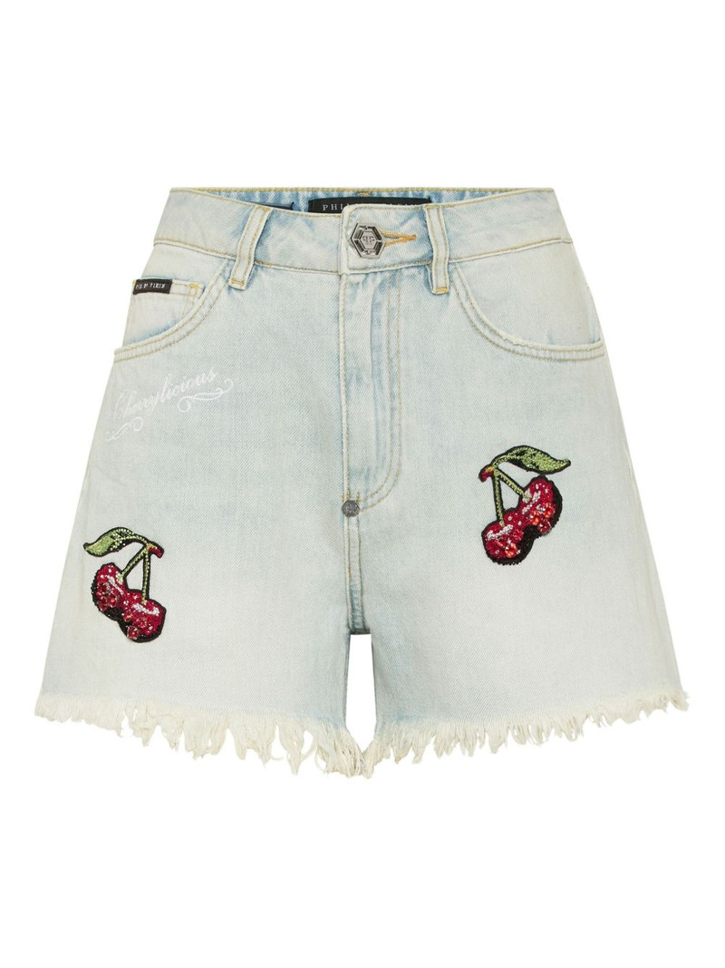 cherry-embroidery denim shorts 1