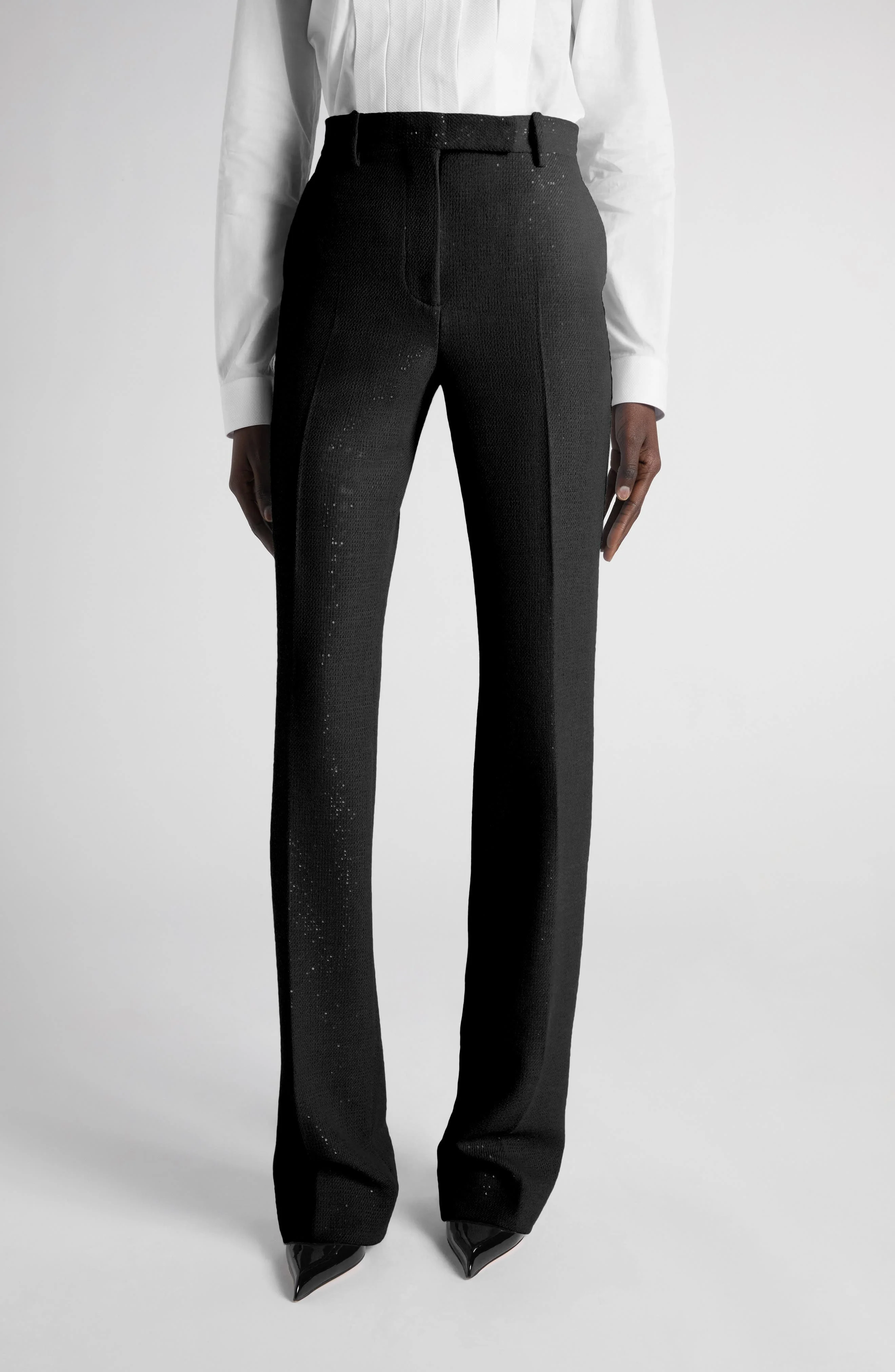 TOM FORD Tailored Sequin Wool Blend Crepe Straight Leg Pants in Black at Nordstrom - 1