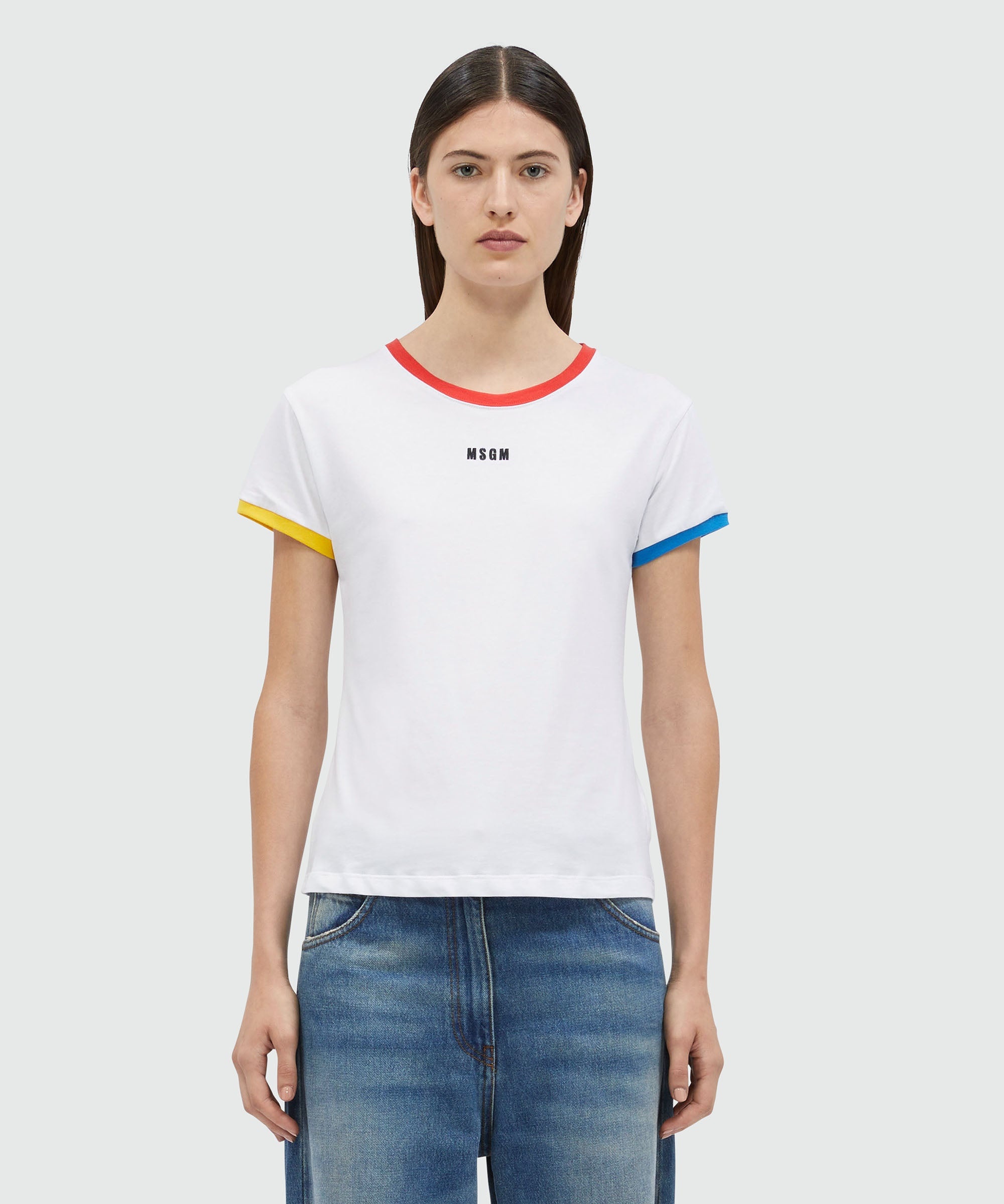 White stretch jersey T-Shirt with multicolored profiles - 2