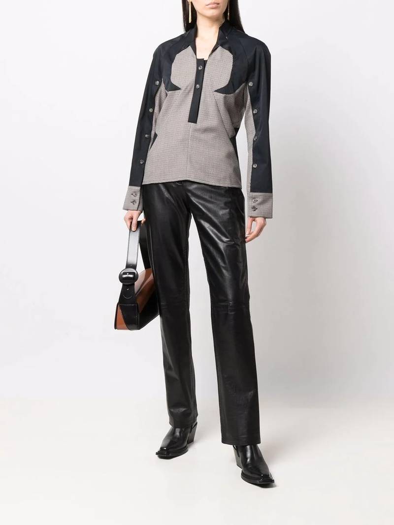 Kiko Kostadinov two-tone houndstooth-pattern blouse outlook