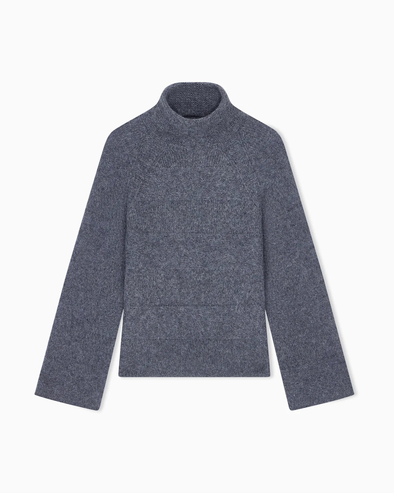HIGH-NECK PLAIN AND REVERSE KNIT SWEATER IN ALPACA AND WOOL - 1