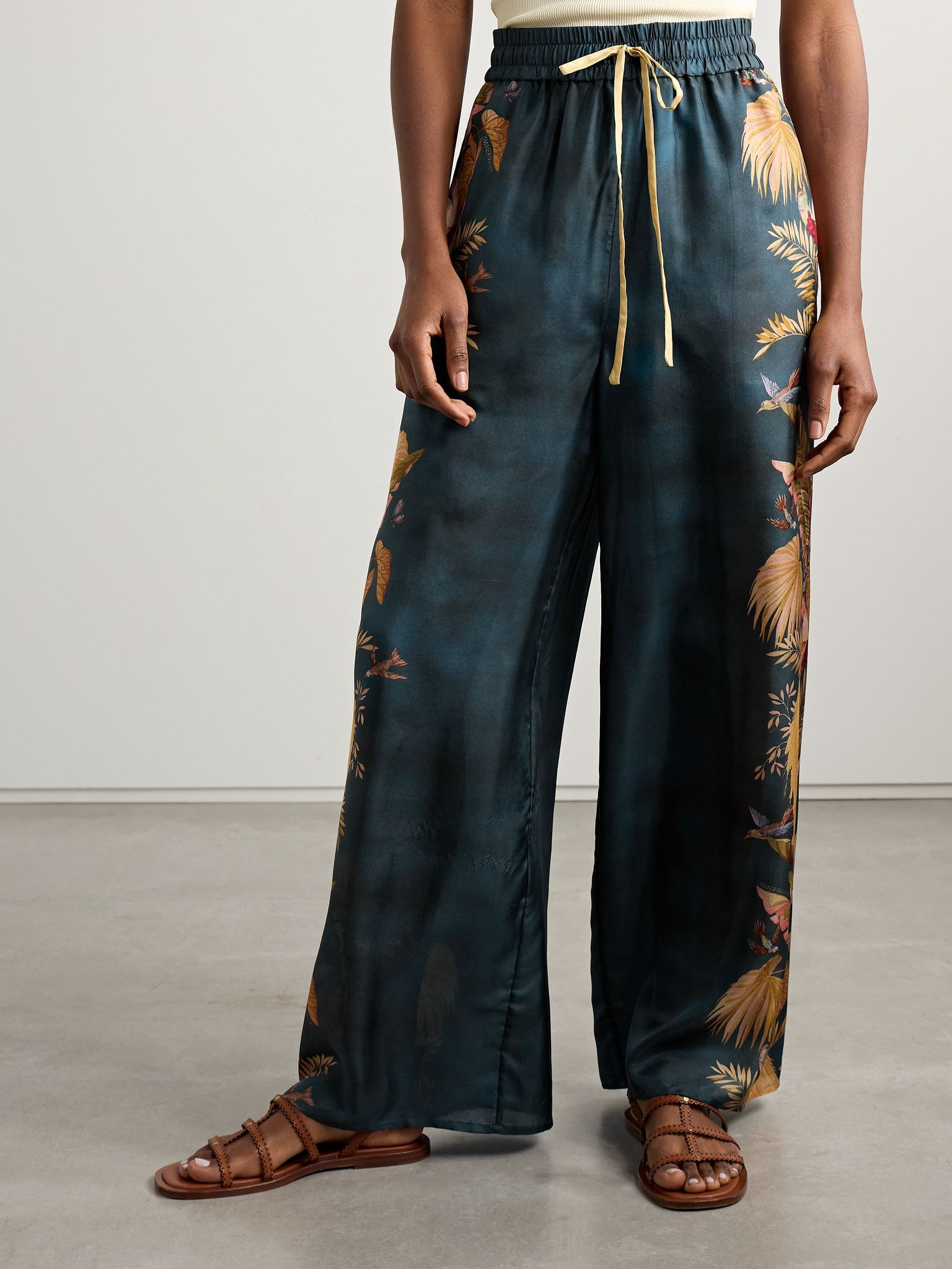 Ascension printed silk-satin wide-leg pants Blue - 3