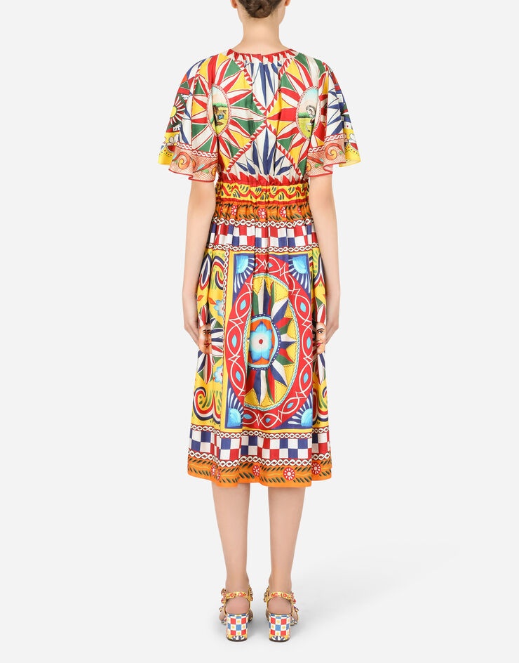 Calf-length dress in Carretto-print silk - 2