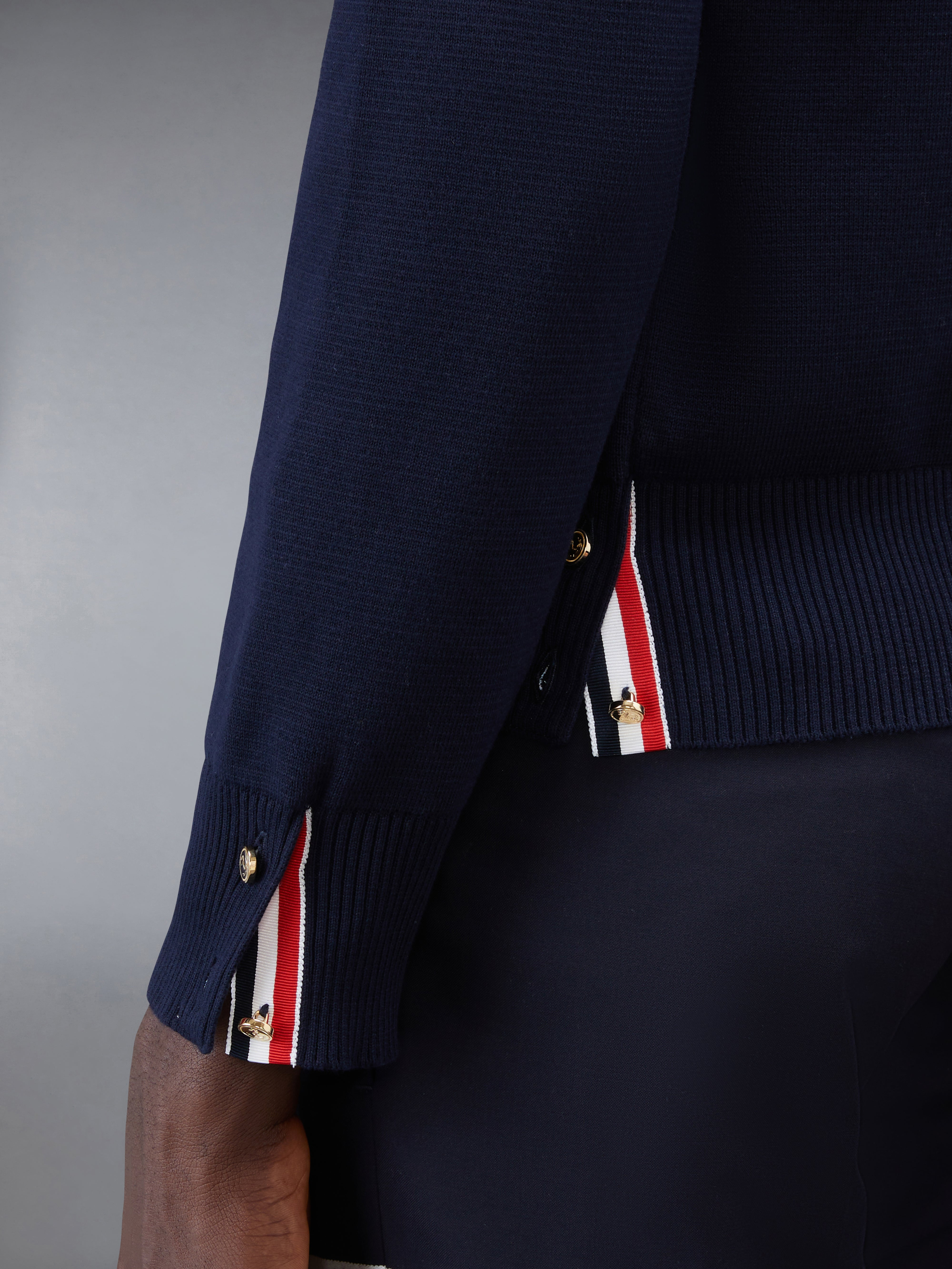 Navy Milano Stitch Cotton 4-Bar Crew Neck Pullover - 6