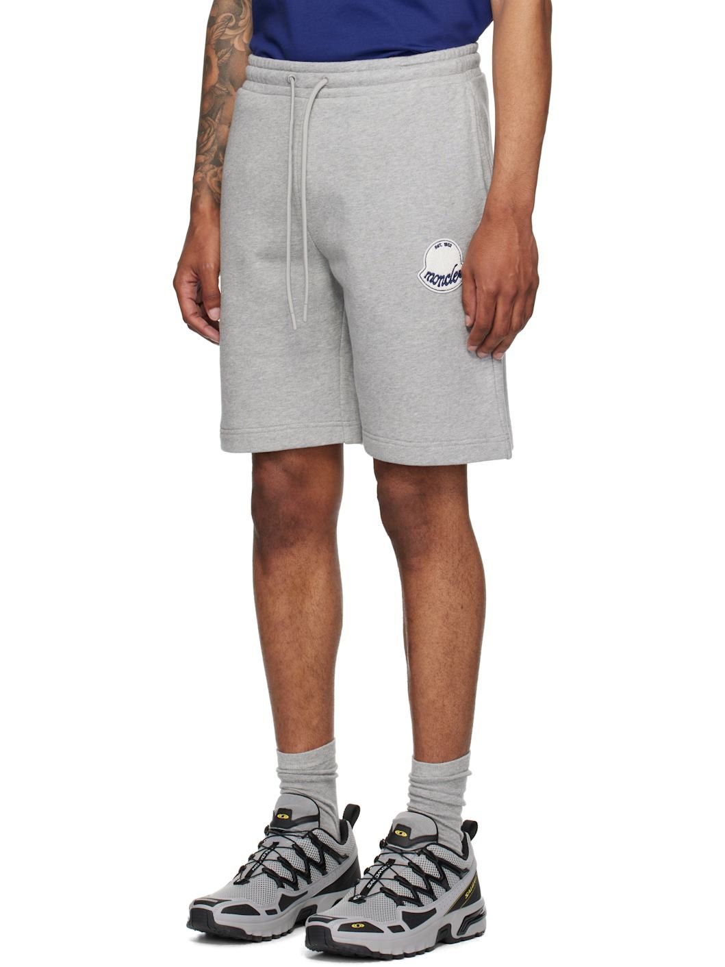 Gray Logo Patch Cotton Shorts - 4