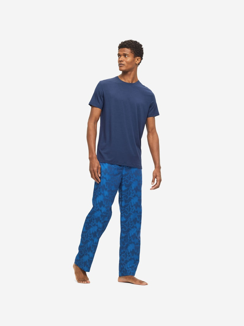 Derek Rose Men's Lounge Trousers Paris 23 Cotton Jacquard Navy outlook