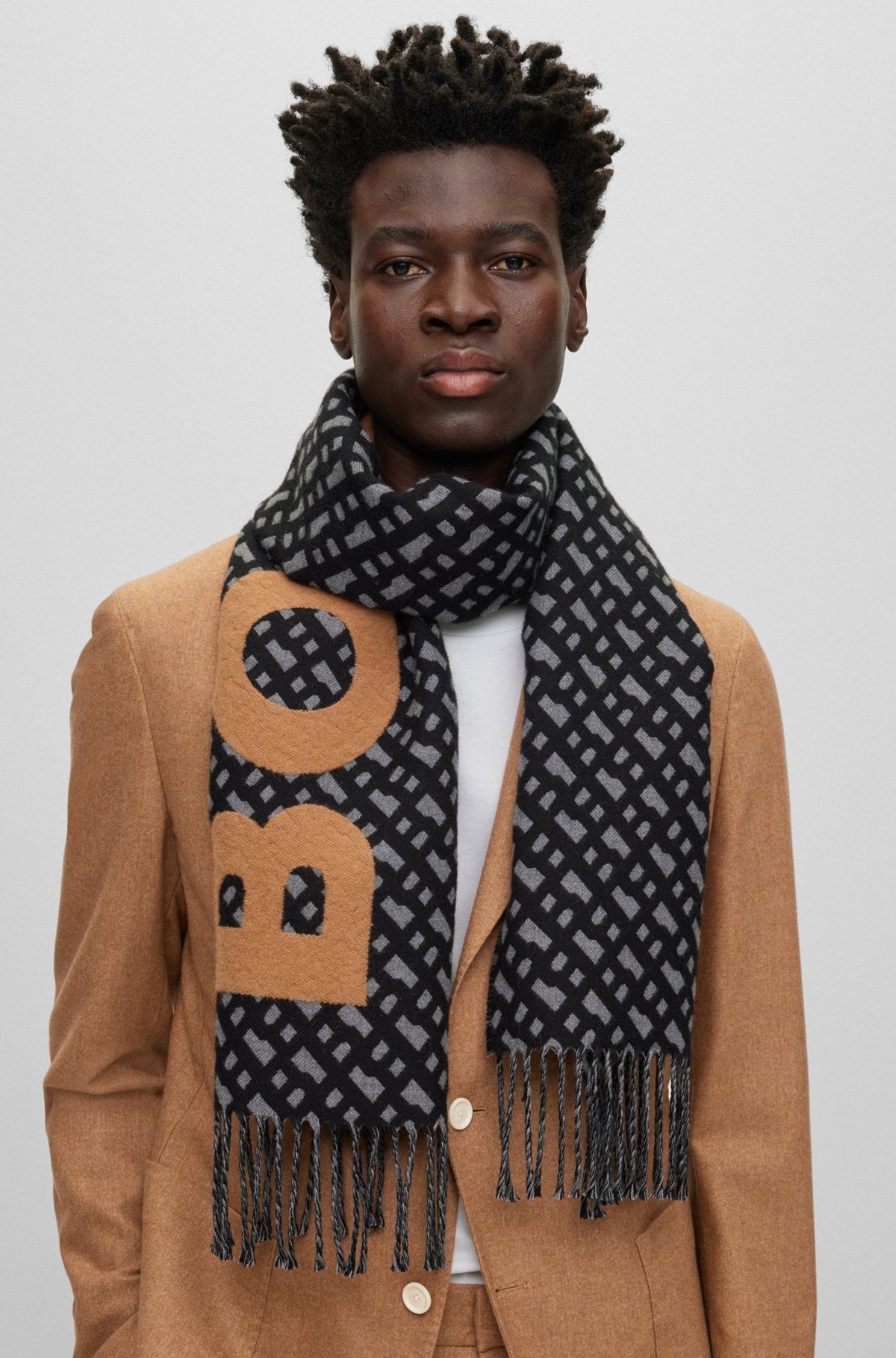 FRINGED SCARF WITH LOGO AND MONOGRAMS - 3