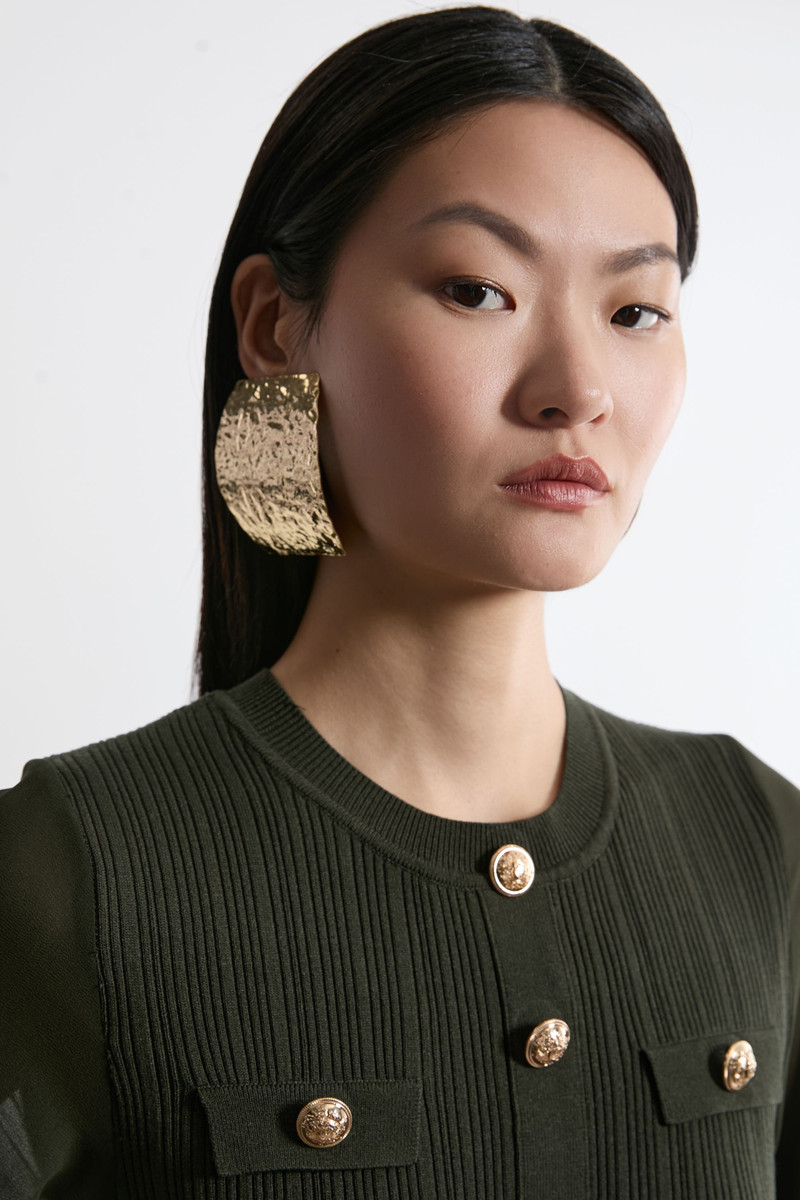 KAREN MILLEN Viscose Blend Maxi Knit Dress With Chiffon Sleeve Military Trim outlook