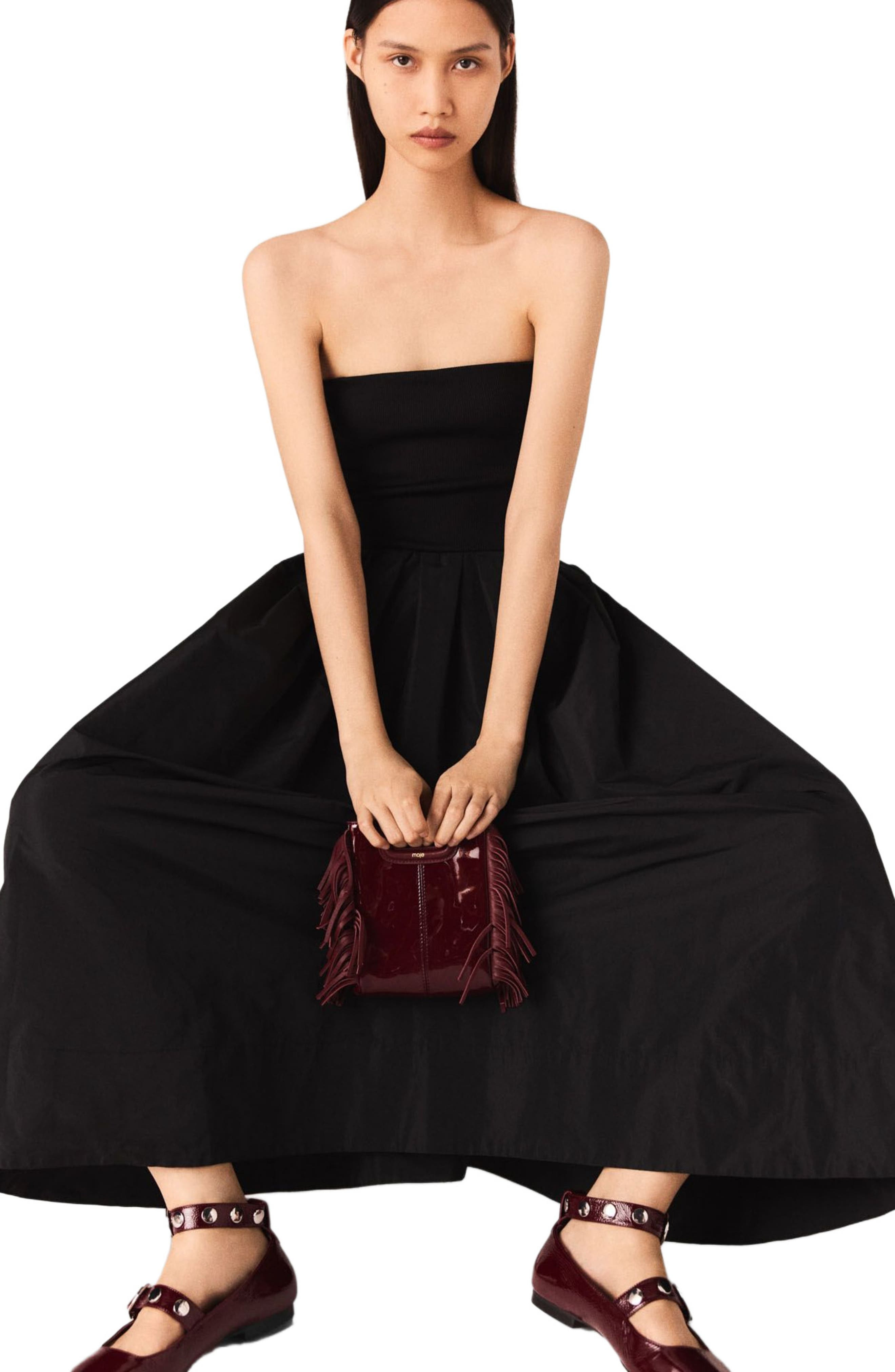 maje Strapless mesh and taffeta dress in Black at Nordstrom - 4