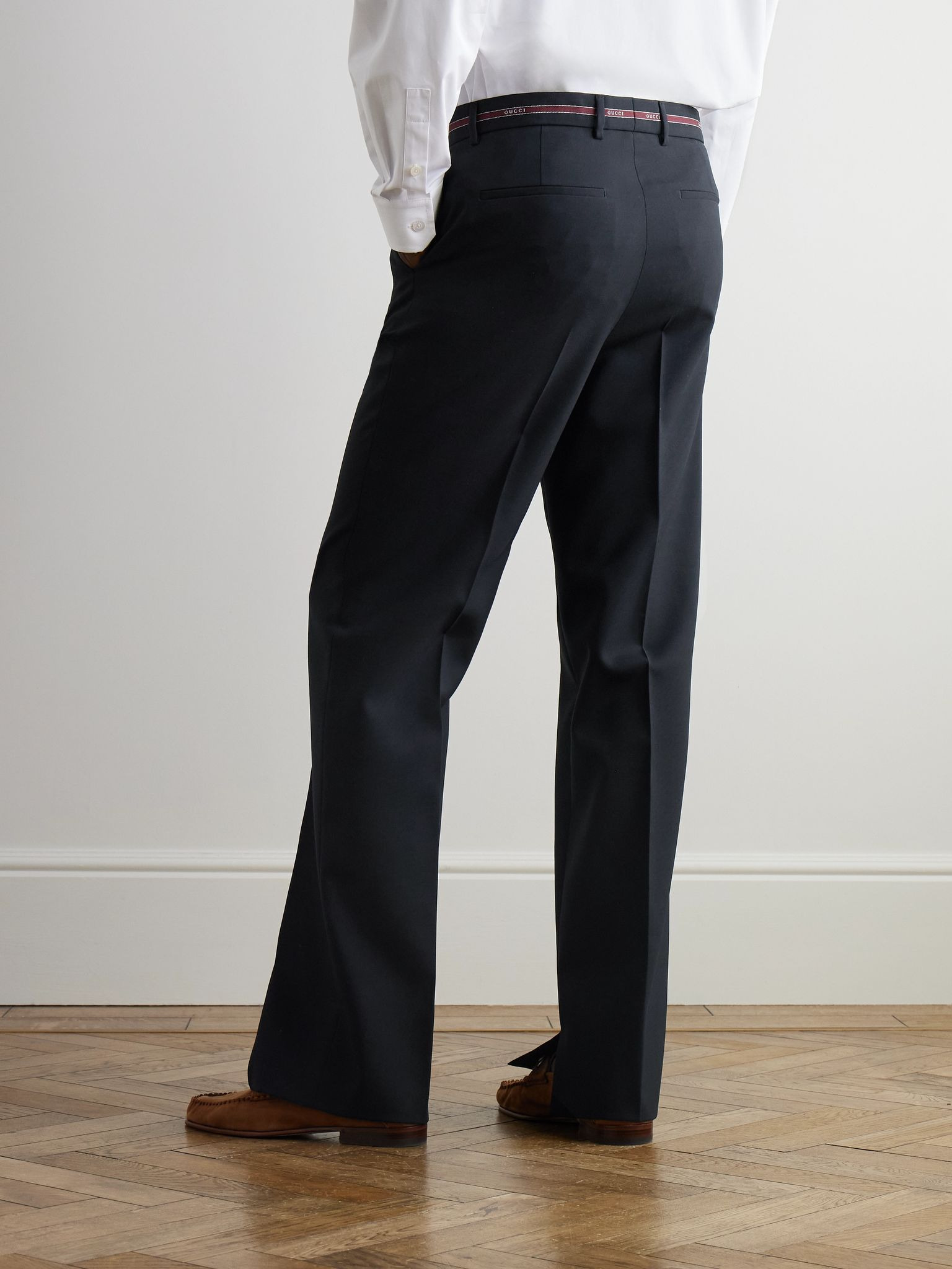 Lido Straight-Leg Logo Jacquard-Trimmed Grain de Poudre Wool Trousers Blue - 4