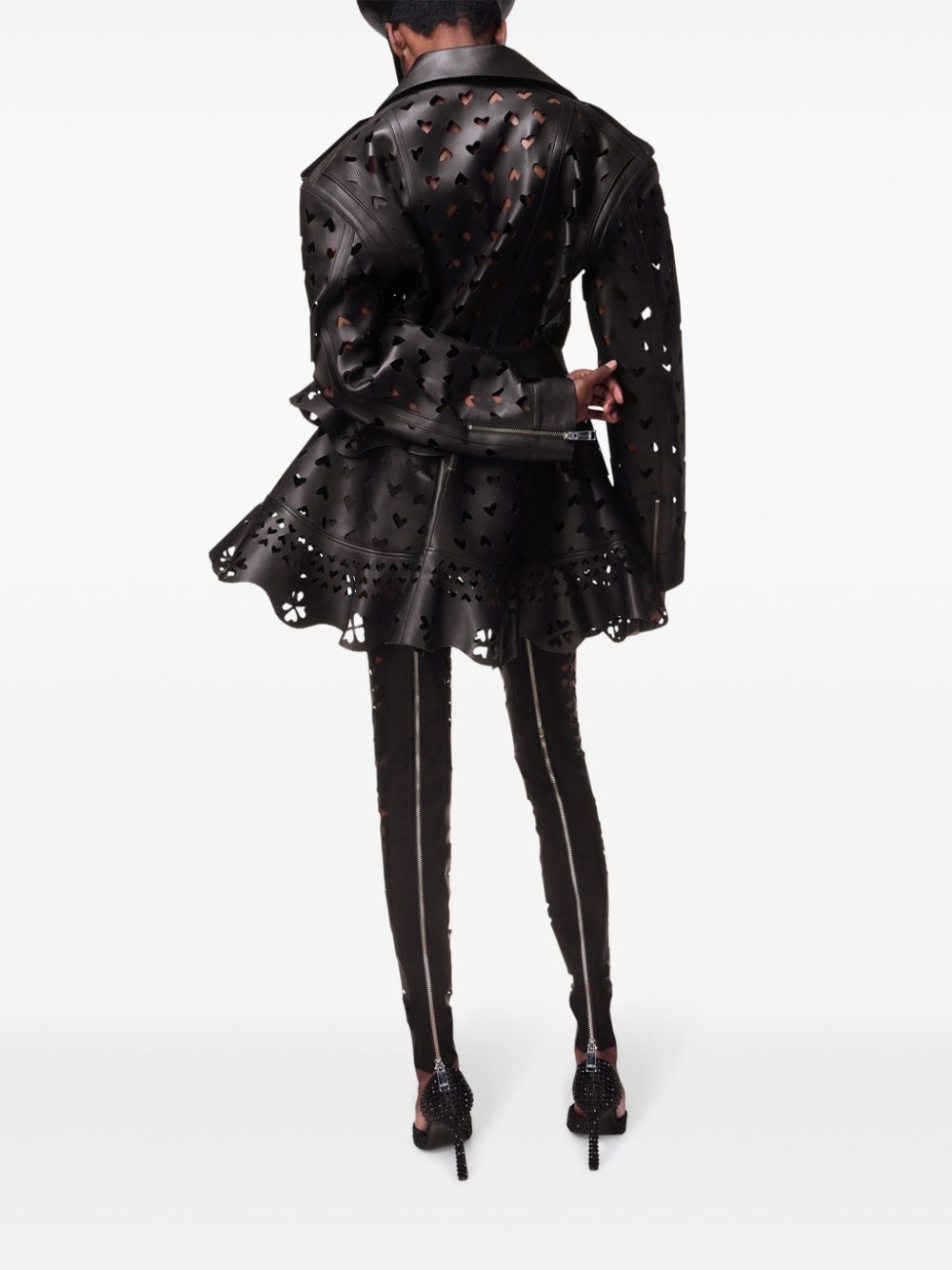 Laser-Cut Heart leather jacket - 6