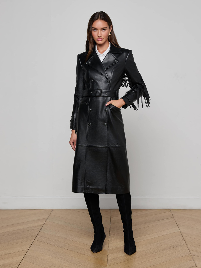 L'AGENCE Celina Fringed Leather Trench outlook