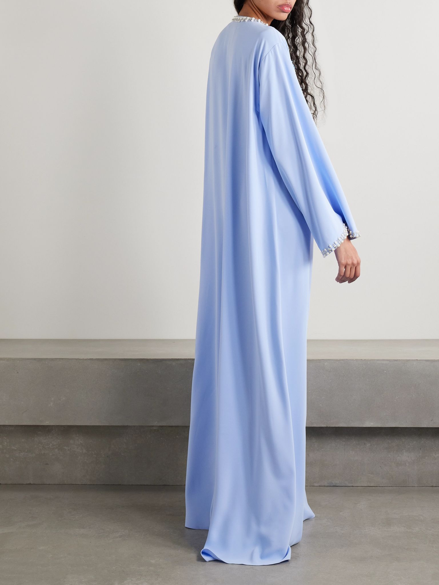 Embellished embroidered crepe gown Light blue - 3