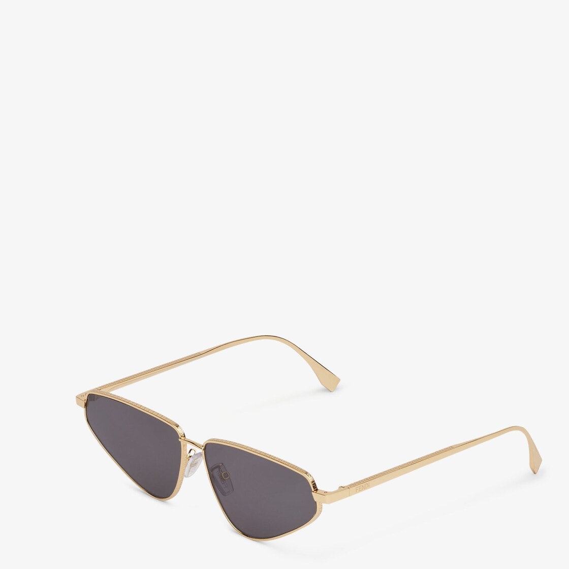 Cat-eye FF sunglasses in gold-colored metal with FF motif engraved on the front and temples. Gray le - 2