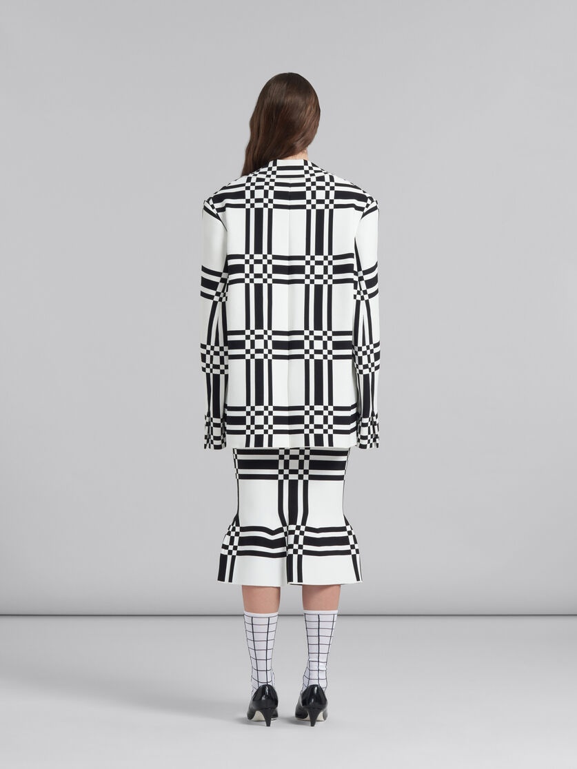 WHITE CHECKED VISCOSE SHEATH SKIRT WITH FLOUNCE HEM - 3