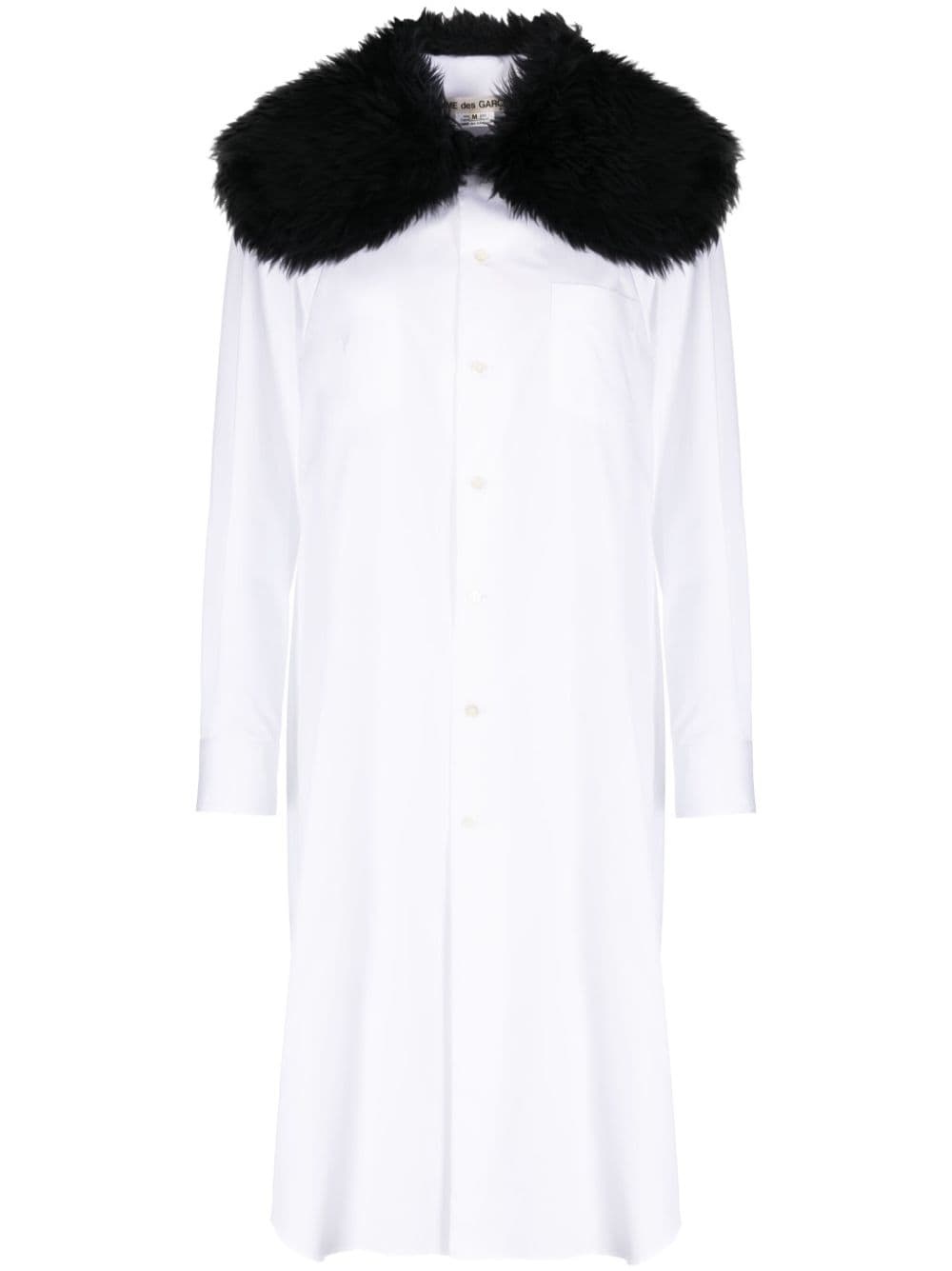 fur-collar midi shirtdress - 1