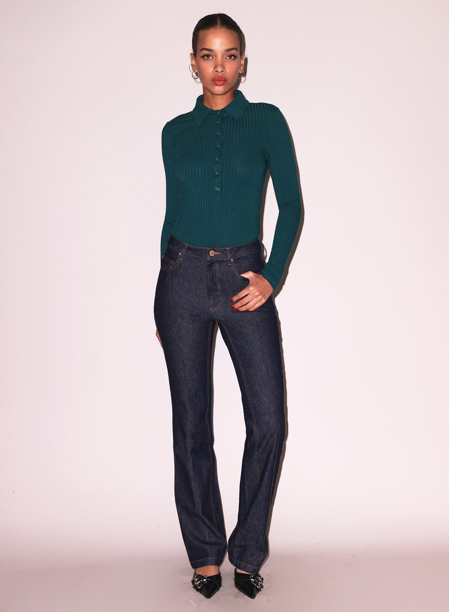 Rib Collared Bodysuit - 3