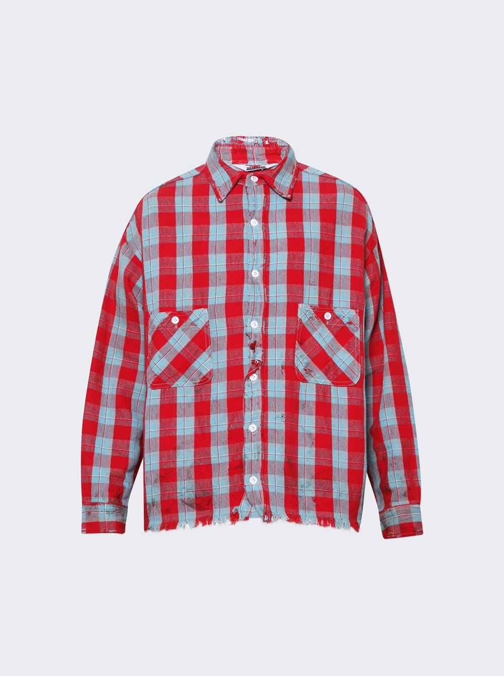 Front Button Checkered Shirt Red And Blue - 1