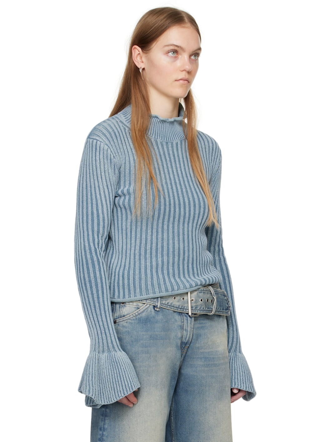 Blue Flared Cuff Sweater - 2